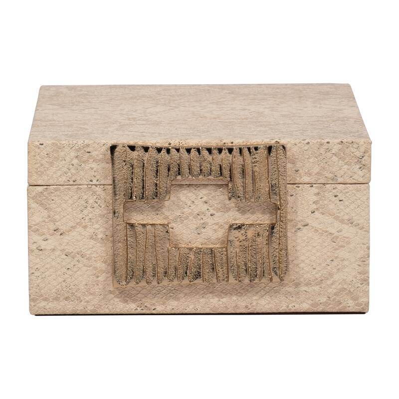 Sagebrook Home Decorative Box Wood MDF Faux Leather with Faux Snakeskin Texture and Gold-Tone Geometric Latch 8" Tan - Tan - 8" x 8" x 4"