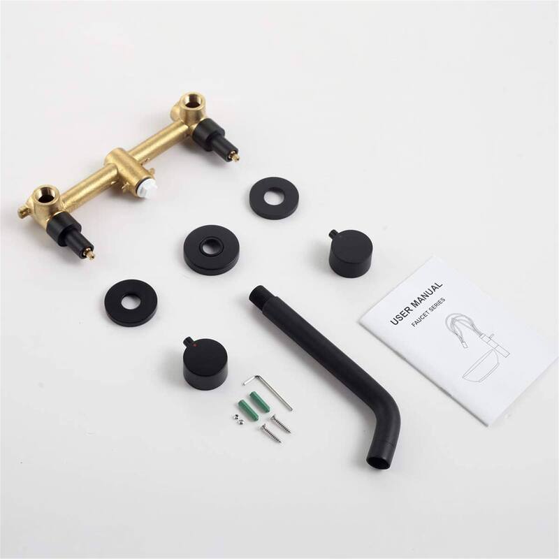 Wall Mounted Bathroom Sink Faucet 2 Handle Modern 8 Inch 3 Hole Bathroom Vanity Basin Lavatory Faucets Mixter Tap With Valve