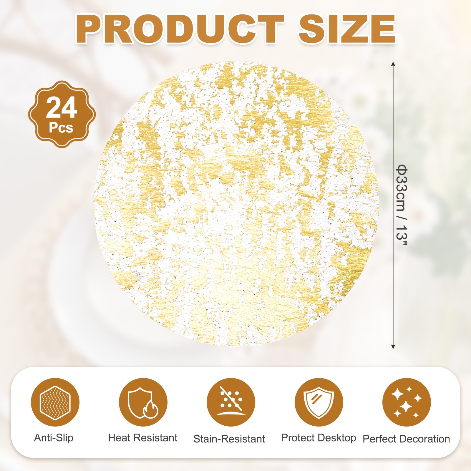 Disposable Round Placemats, Chargers Place Mats Metallic Thin Mesh Table Mates Pressed Foil Table Doilies for Dining