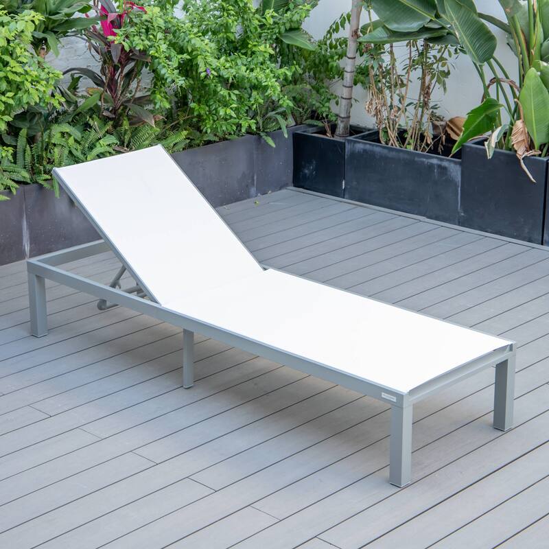Aluminum Beach Pool Sun Lounge Chair Sling Mesh Fabric Reclining Stackable Lounger Chair