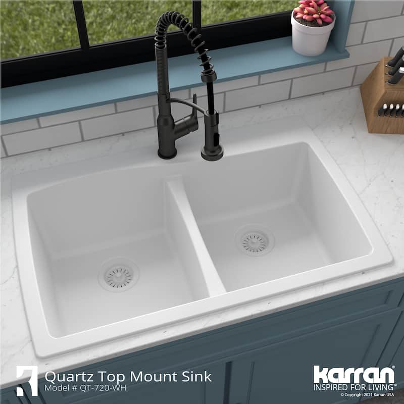 Karran Drop-In Quartz 50/50 Double Bowl Kitchen Sink