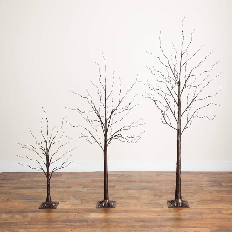 3-ft 5-ft 6-ft Artificial Brown Birch Trees with Warm White LED Lights