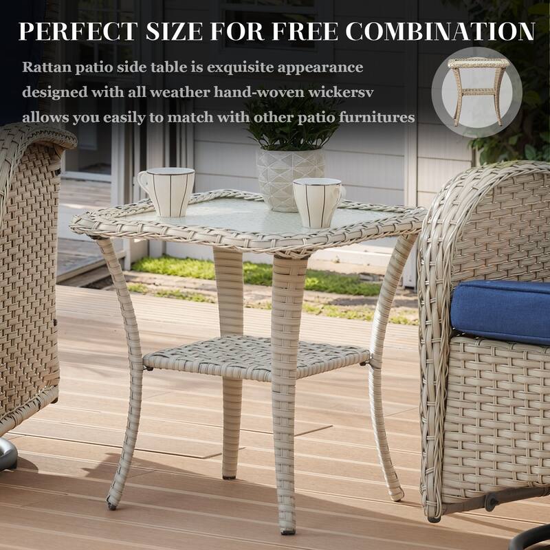Outdoor Swivel Gliders Chair with Tempered Glass Side Table