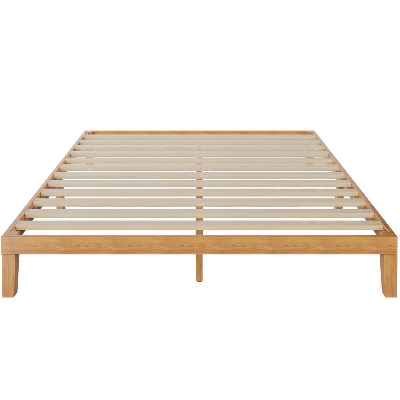 Queen Size Solid Wood Platform Bed with 1000lb Capacity & Storage - Wood