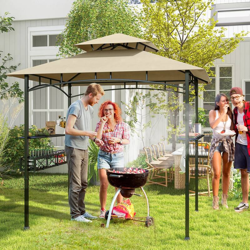 Gymax 8 x 5 FT BBQ Grill Gazebo w/ 2 Side Shelves Storage Basket
