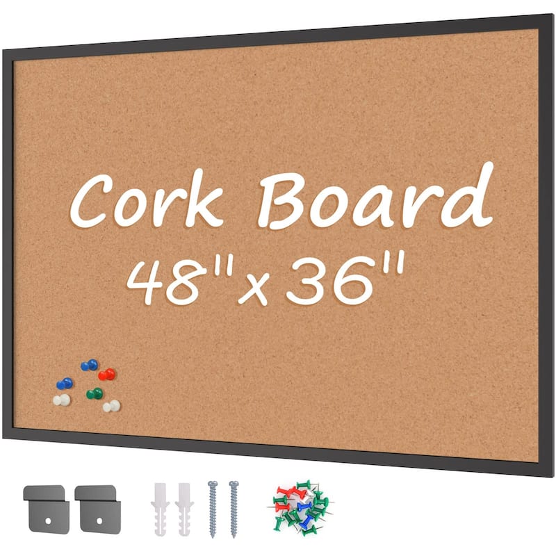 Cork Board Bulletin Board 36 x 48, Black Wood Framed Corkboard, Office