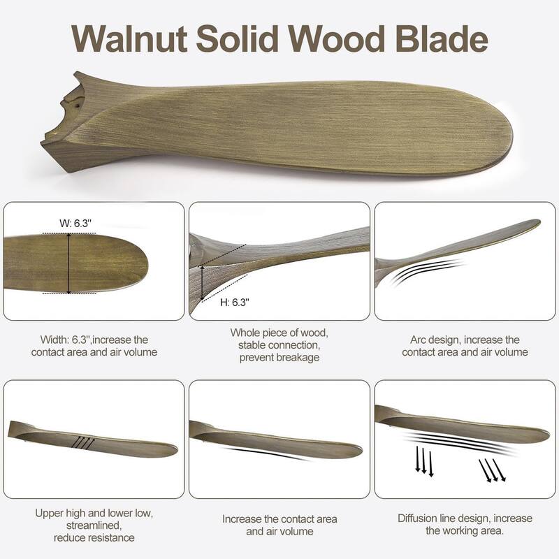 72"Large Size Solid Wood Ceiling Fan without Lights with Remote Control and Wall Switch, for Patio,Indoor,Living Room,Bedroom