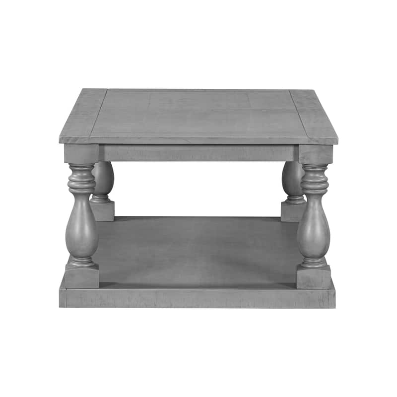 45.2*28.3 Inch Vintage Coffee Table with Bottom Shelf, Solid Wood Vase Column Legs