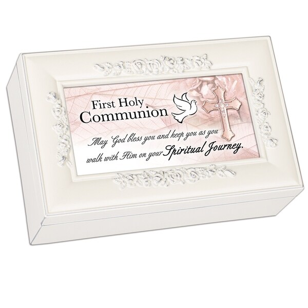 6" Ivory and Pink First Communion Petite Music Box - N/A