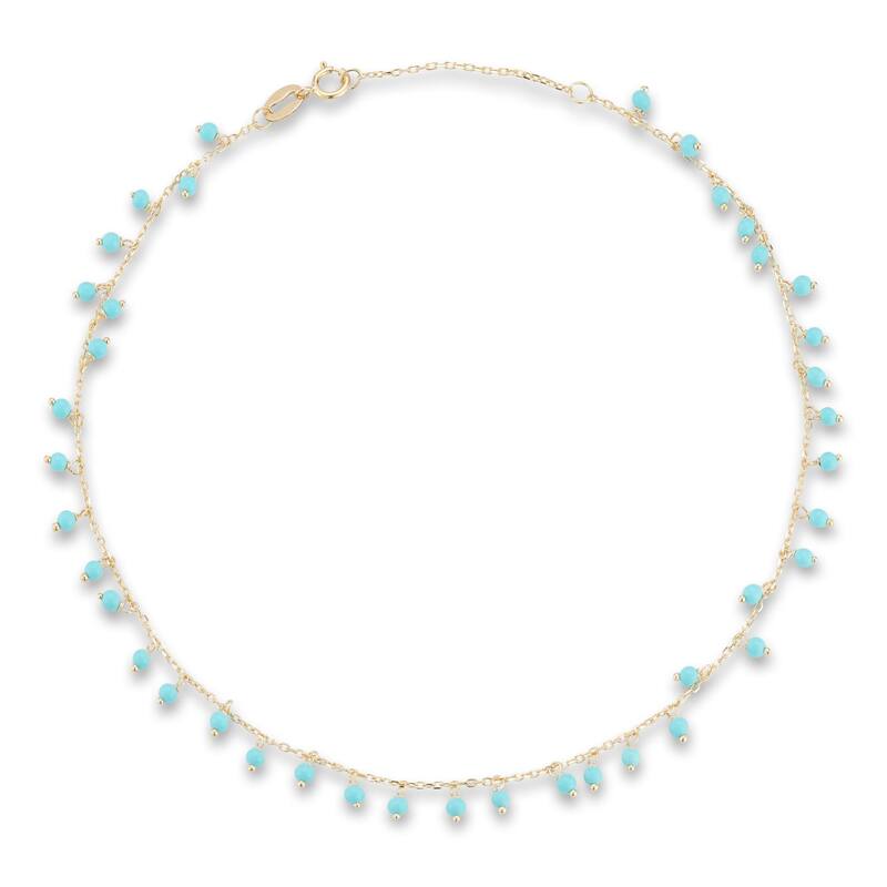 Soleil 14K Gold Hanging Gemstone Charm Anklet, Made in Italy - Turquoise