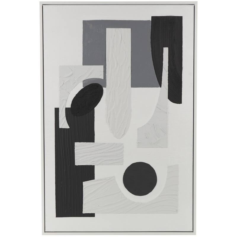 Canvas Geometric Textured Framed Wall Art with Various Shapes and White Accents - Black or White - Roche River Decor - White