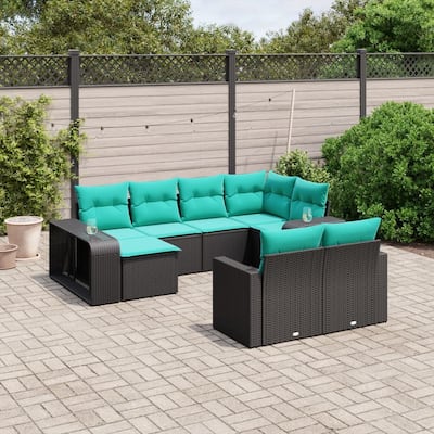 vidaXL Patio Sofa Set with Cushions Sectional Sofa Conversation Set Poly Rattan - 24.4" x 24.4" x 27.2"