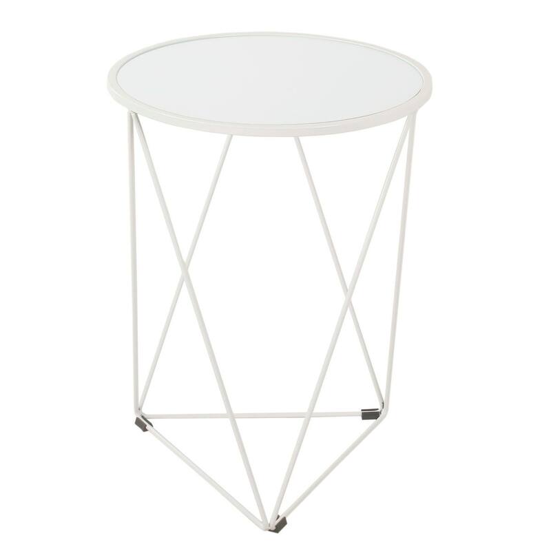 HomePop Metal Accent Table Triangle Gold Base Round Mirror Top