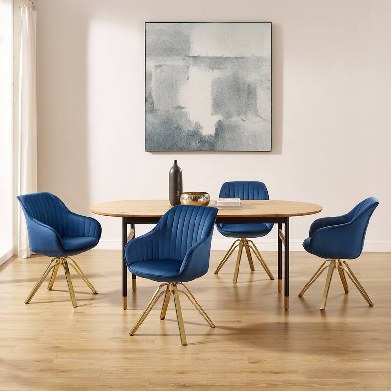 Art Leon Set of 2 Velvet Swivel Dining Chair with Golden Legs