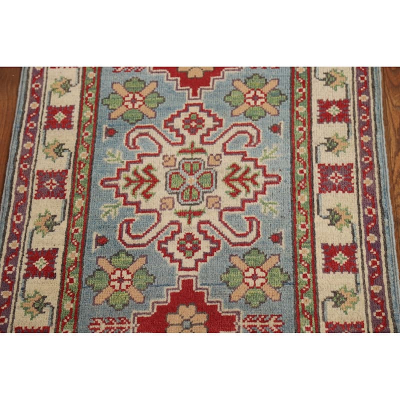 Geometric Blue Kazak Oriental Foyer Rug Handmade Wool Carpet - 2'0" x 3'0"