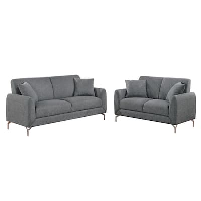 2 Piece Burlap-Like-Fabric Sofa Set with 2 Pillows