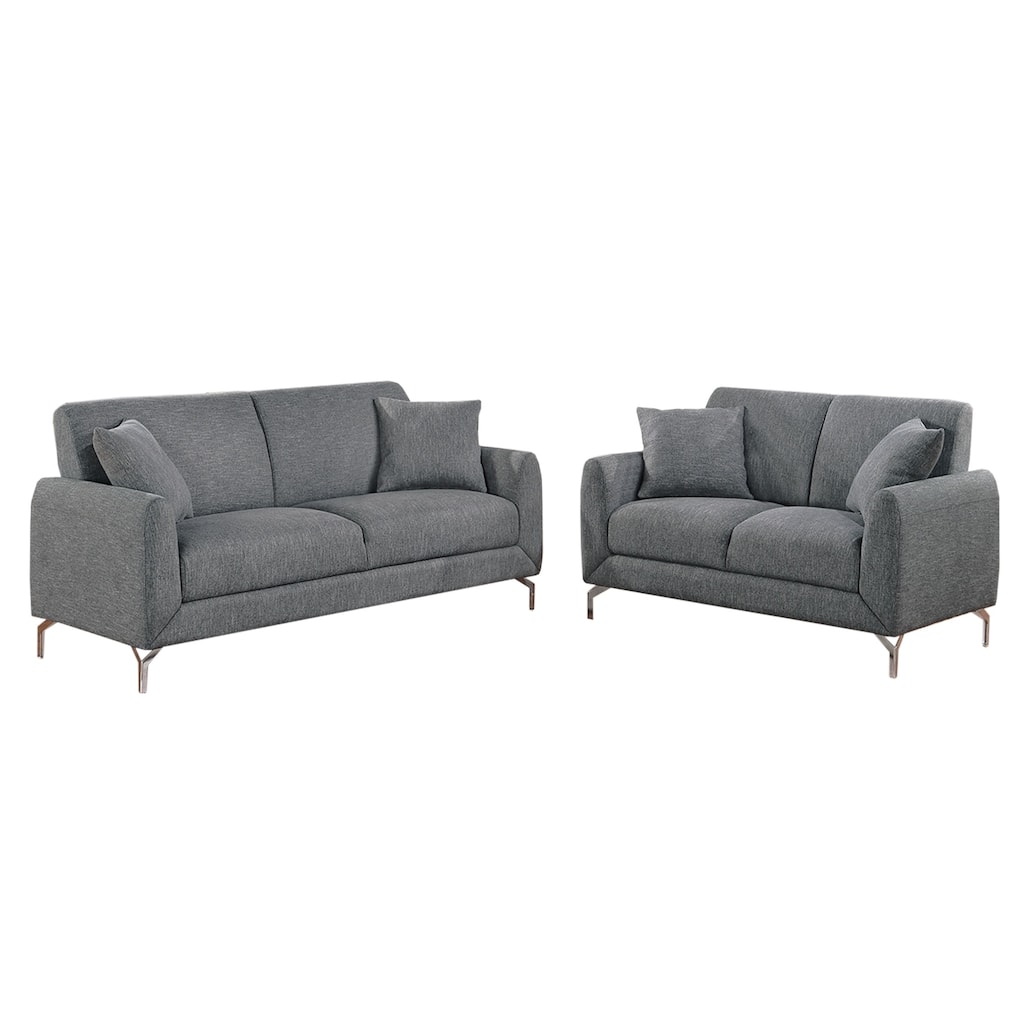 2 Piece Burlap-Like-Fabric Sofa Set with 2 Pillows