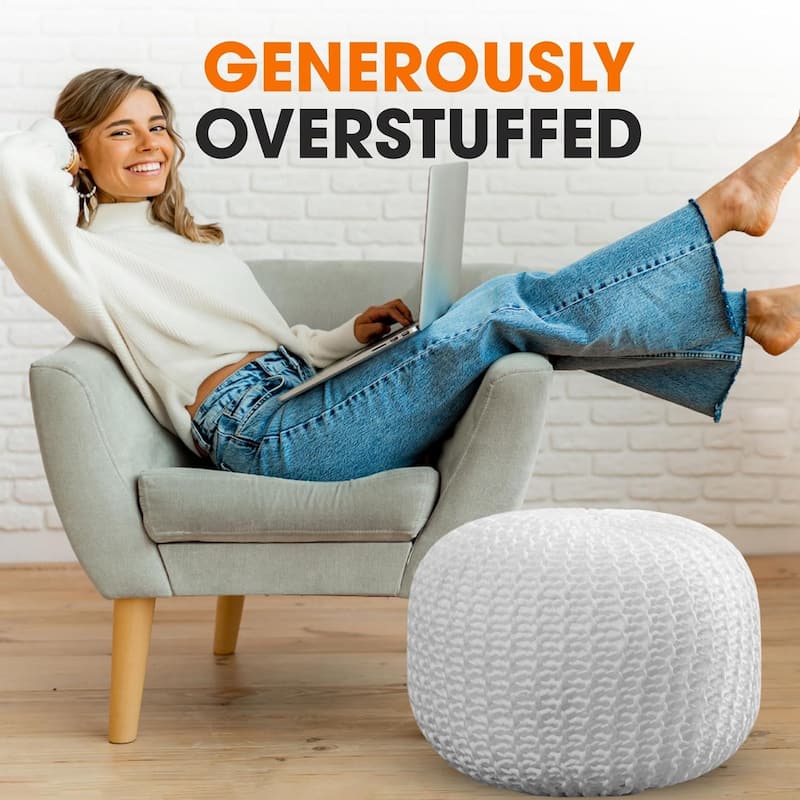 Cheer Collection Decorative 18-inch Chunky Hand-knit Pouf Ottoman
