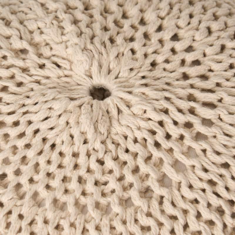 Hortense Indoor Cotton Knitted Round Pouf by Christopher Knight Home
