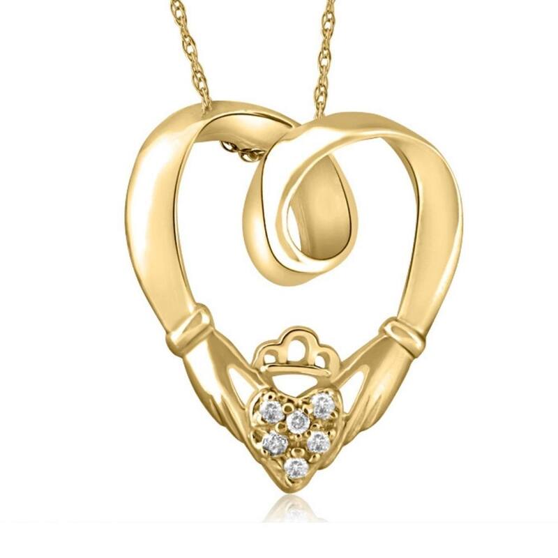 Claddagh Diamond Pendant Yellow Gold