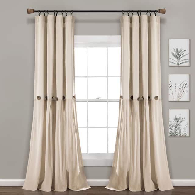 Lush Decor Linen Button Single Panel Window Curtain - 108"L x 40"W - Dark Linen