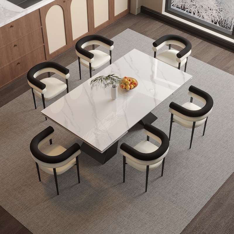 9 - Pieces Modern Minimalist 8 - Person Sintered Stone Extendable Dining Set