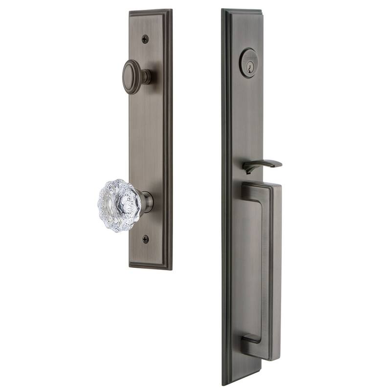 Grandeur Carre Solid Brass Rose Keyed Entry Single Cylinder Full Plate - Antique Pewter