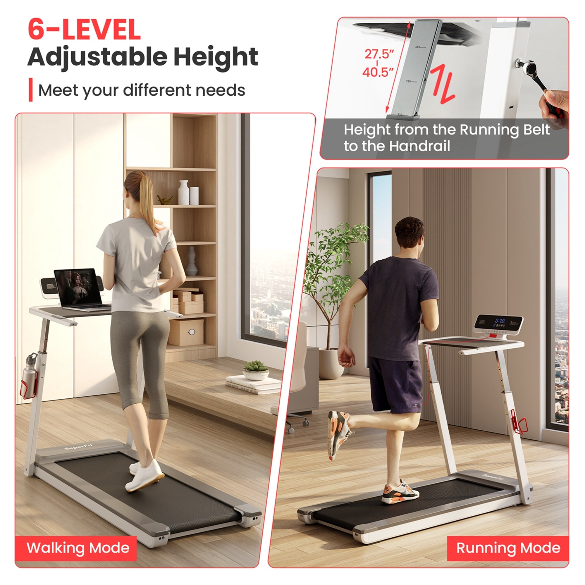 Superfit 3HP Running Machine Folding Treadmill Adjustable Height