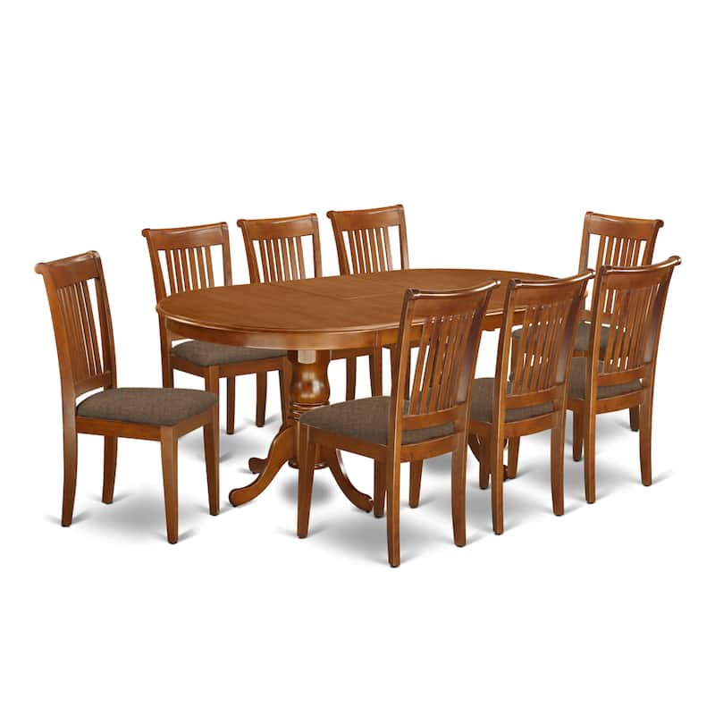 East West Furniture 9 Piece Dining Set- an Oval Kitchen Table and 8 SolidChairs, Saddle Brown(Seat Type Options)