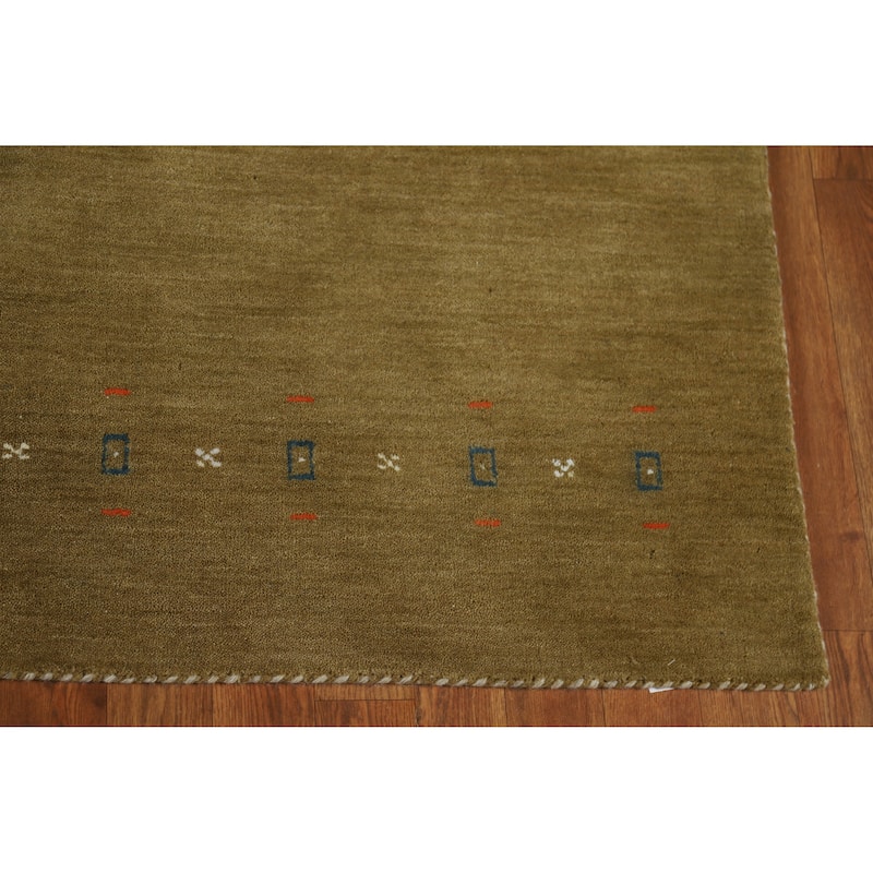 Green Tribal Gabbeh Indian Area Rug Hand-Knotted Oriental Wool Carpet - 5'0" x 7'9"