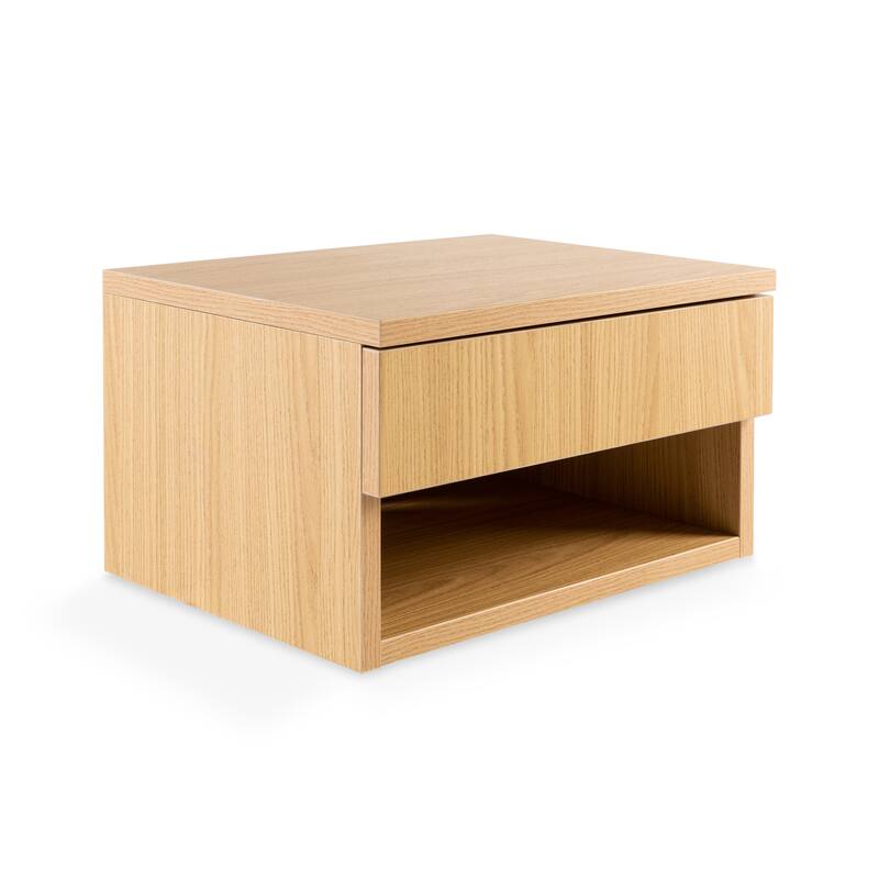 Celerie 15.71" Mid-Century Modern Floating Wall Mounted Nightstand with Soft-Close Drawer and Cable Hole, by JONATHAN Y - Light Oak