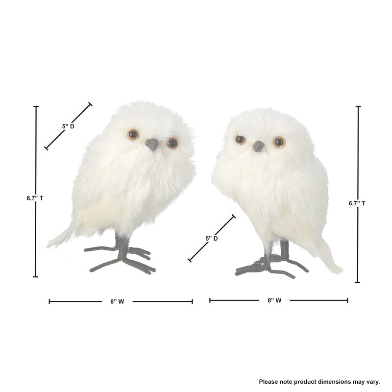 6.7" Feather White Owl Set of 2