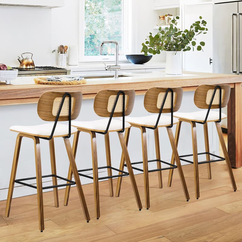 26" Upholstered Wood Counter Height Bar Stools - 17.7"W x 19.5"D x 35.1"H