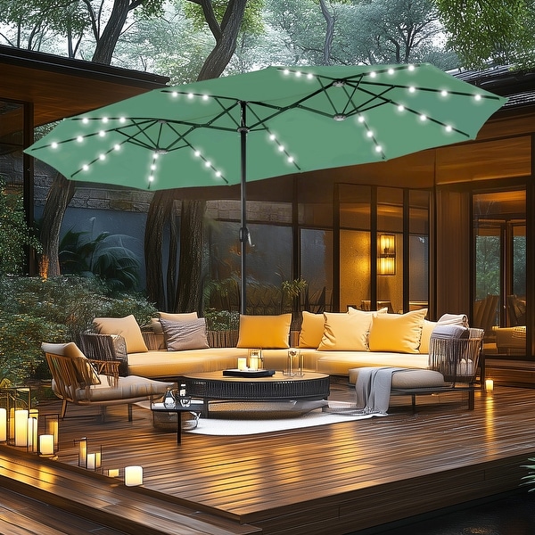 MAISON ARTS 15 foot Rectangular Crank Double sided Outdoor Market Umbrella Solar LED Lighted Patio Umbrella with Base Included On Sale Bed Bath Beyond 31058332