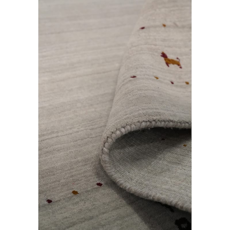 Hand Knotted Oriental 100% Wool Carpet Tribal Animal Pictorial Beige & Ivories Gabbeh Runner Rug - 9' 0'' X 2' 9''