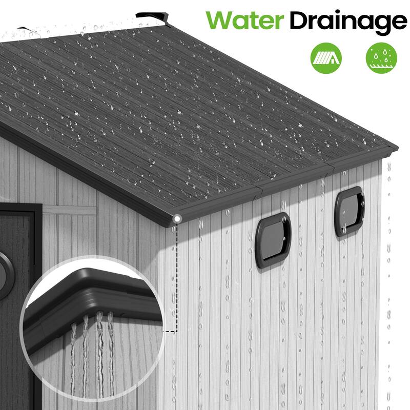 VredHom 8X8/8X10/8X12 FT All-Weather Outdoor Resin Storage Shed with Windows Floor for Patio Furniture and Tools