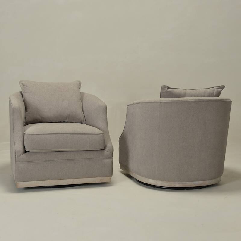KINWELL 31" Wide Linen Fabric Upholstered Swivel Barrel Accent Chair