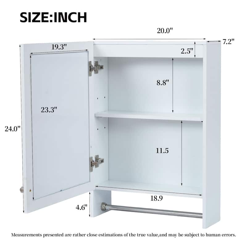 Roomfitters 20 Inch 3-in-1 Wall Mount Medicine Cabinet, Mirror Storage with Adjustable Shelf & Soft Close Door, White