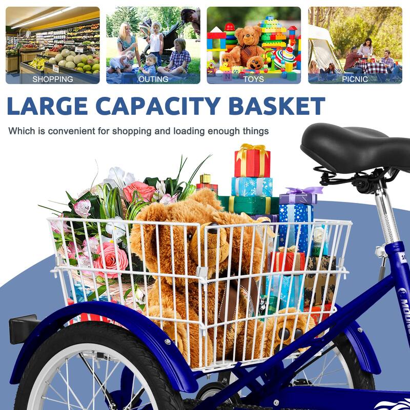 Docred 16" and 24" Tricycle 1-Speed 3 Wheel Trike Bike with Basket