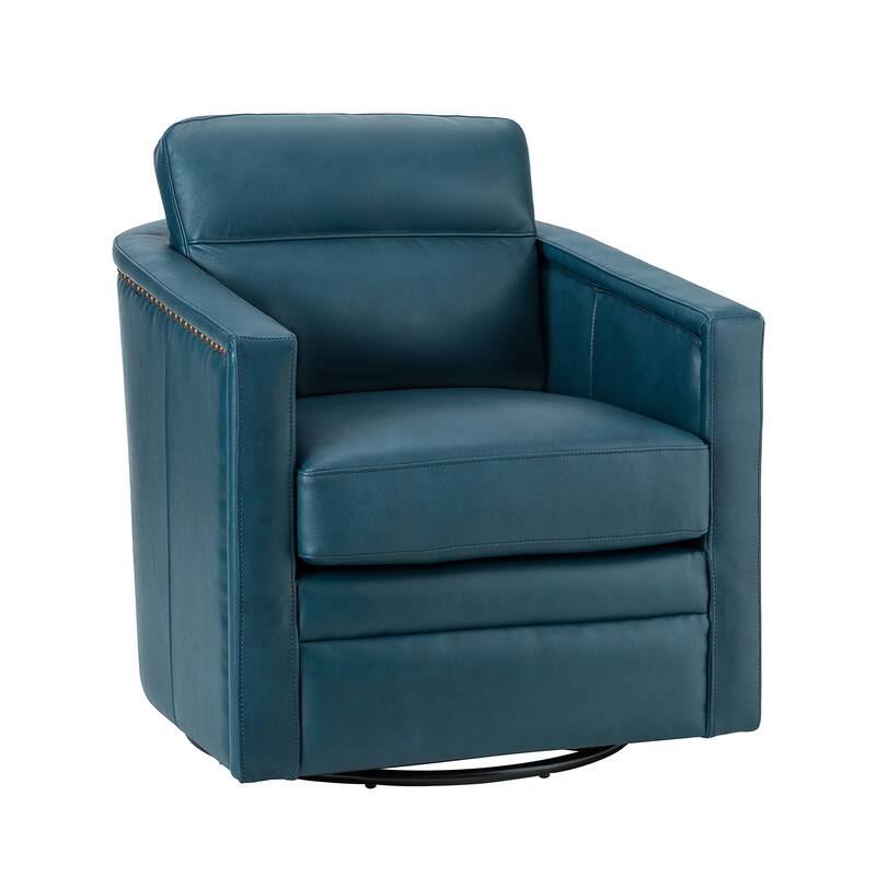 Jorge 28.74" Wide Traditional Genuine Leather Swivel Chair with Removable Seat Cushion and No Assembly Needed