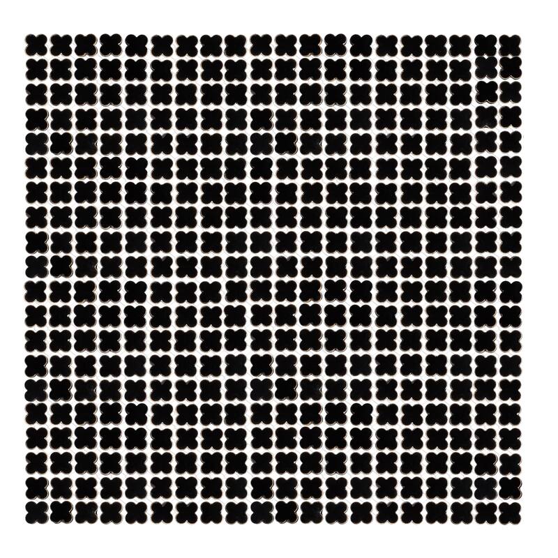 Merola Tile Fioretti Glossy Black 12" x 12" Porcelain Mosaic Floor and Wall Tile