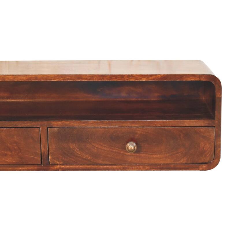 Artisan Furniture Solid Wood Floating California Walnut Open Console, Brown,1 Shelf, 2 Drawers