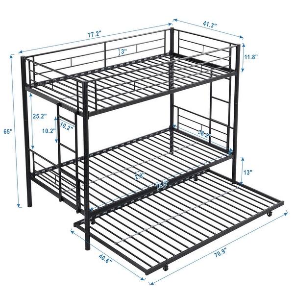 dimension image slide 0 of 3, Twin over Twin with Trundle Metal Bunk Bed,No Box Spring Needed,Easy Assemble