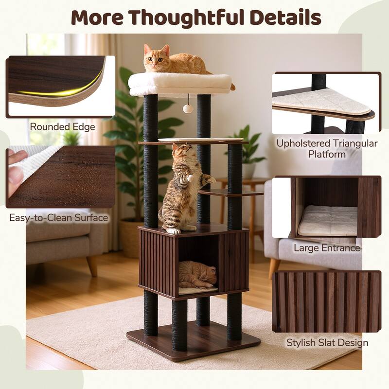 Gymax 64'' Tall Cat Tree for Indoor Cat Wooden Cat Tower Top Perch w/