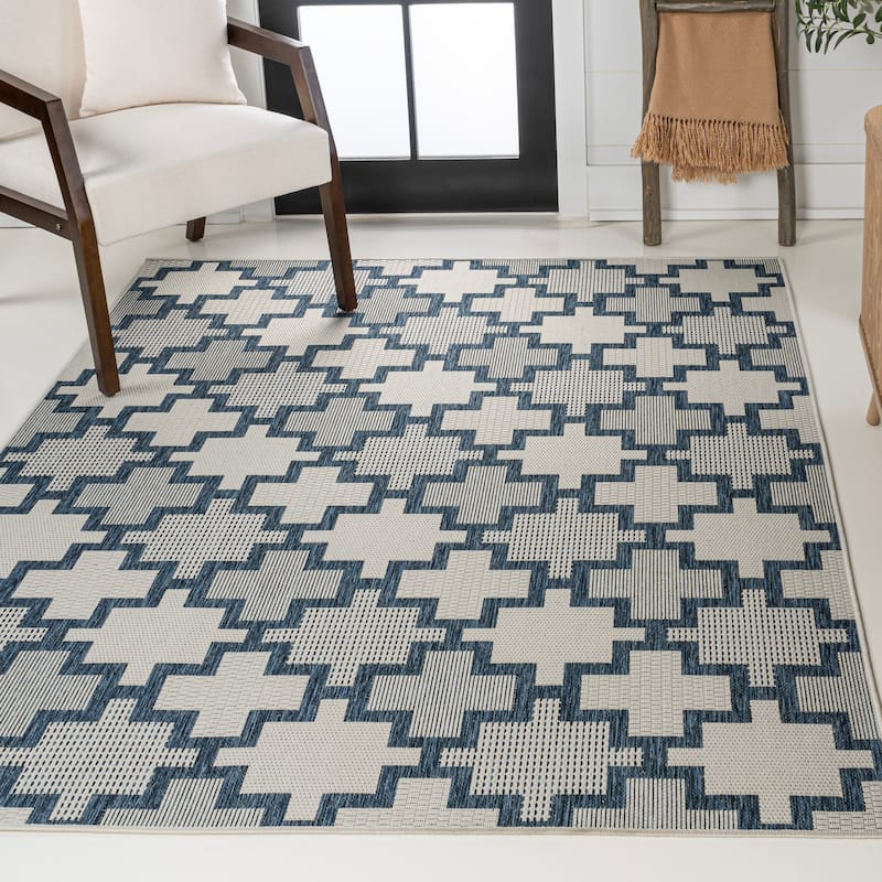 JONATHAN Y Lior Modern Geometric Tile Pattern Salmon/Cream Indoor/Outdoor Area Rug