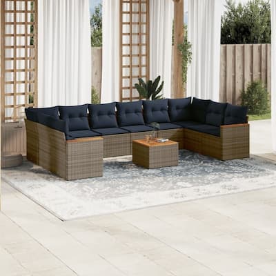 vidaXL 10/11 Piece Patio Sofa Set with Cushions Black/Gray Poly Rattan - 24.4 x 24.4 x 27.2