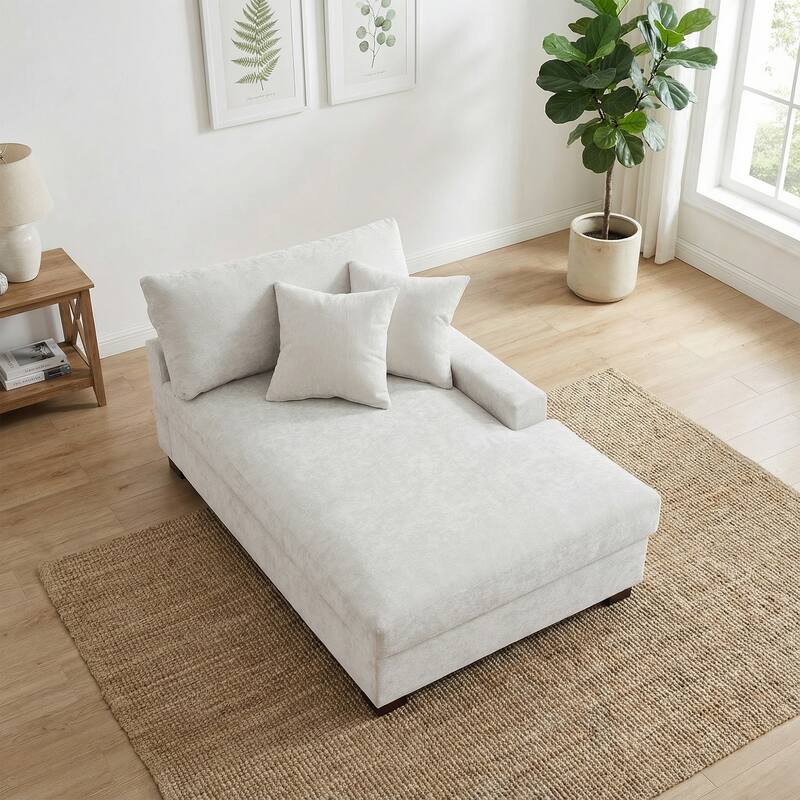 Oversized Chenille Modular Chaise Lounge With Deep Seat