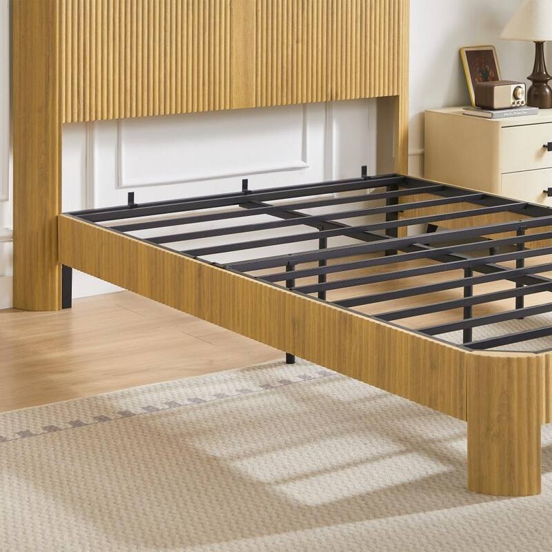 Modern Full Extra Long Size Platform Bed Frame with Storage Headboard