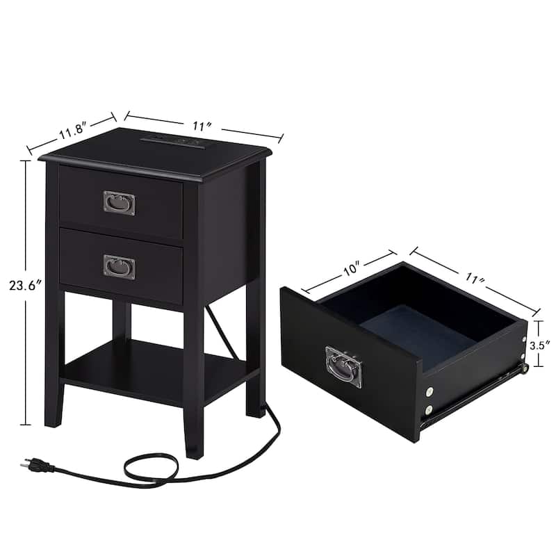 VECELO Mid Century Modern Nightstand with Charging Station and USB Port, Set of 2 Nightstands