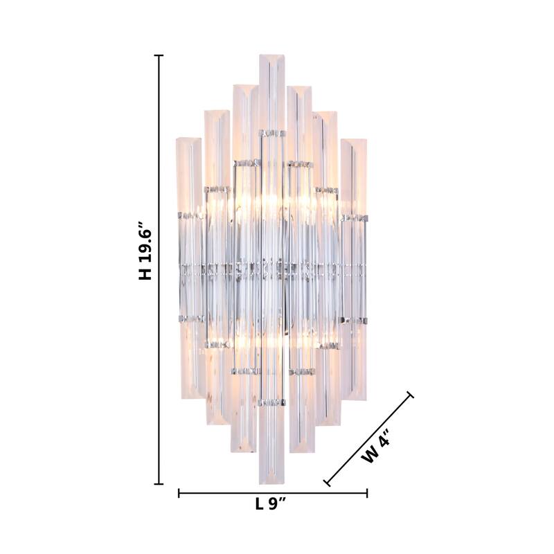 2-Light Chrome Metal Wall Sconce With Clear Rods